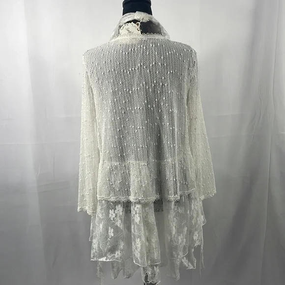 Simply Couture, Baby doll, layered Dress,Lace, with bow tie scarf, White, Medium - Picture 6 of 10